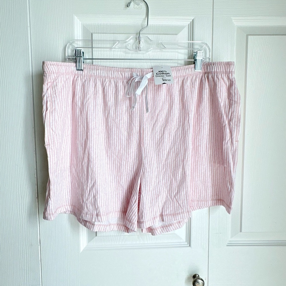 NWT Felina Light Pink Striped Breathable Cotton Lounge Sleep Shorts Womens XXL